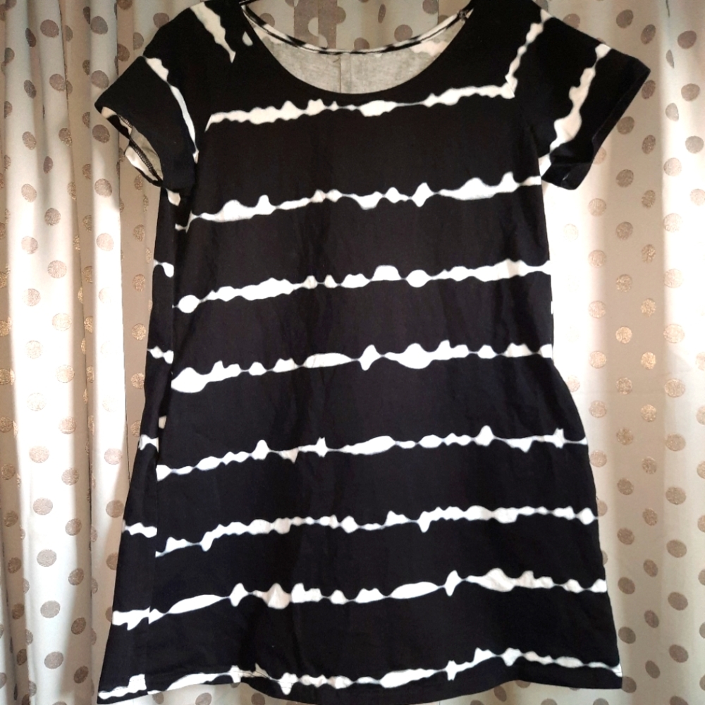 Short Sleeve Striped Long Tunic L